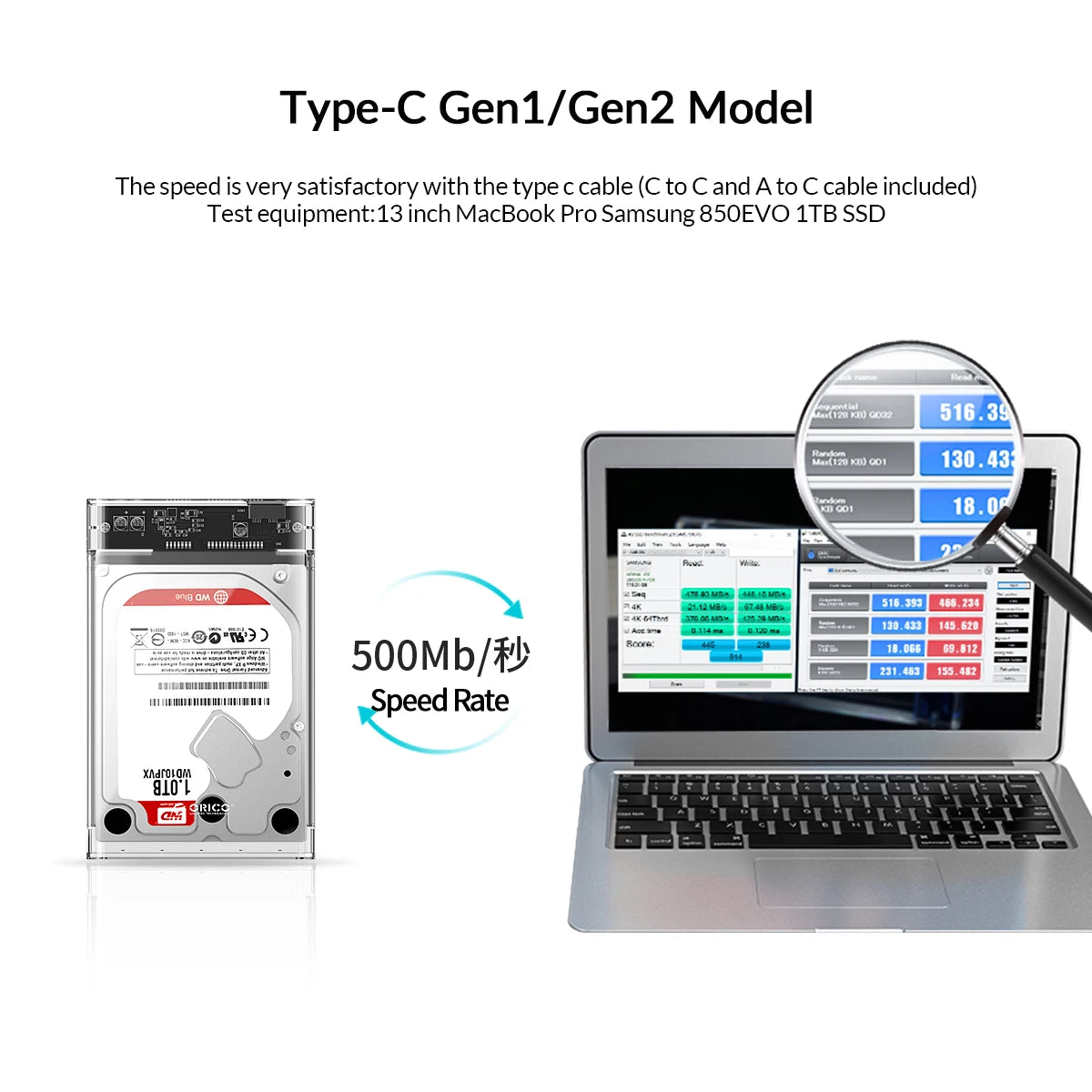 ORICO 2.5'' Transparent HDD Case SATA to USB 3.1 Gen2 10Gbps External Hard Drive Case HDD Enclosure SSD Disk Case Support UASP
