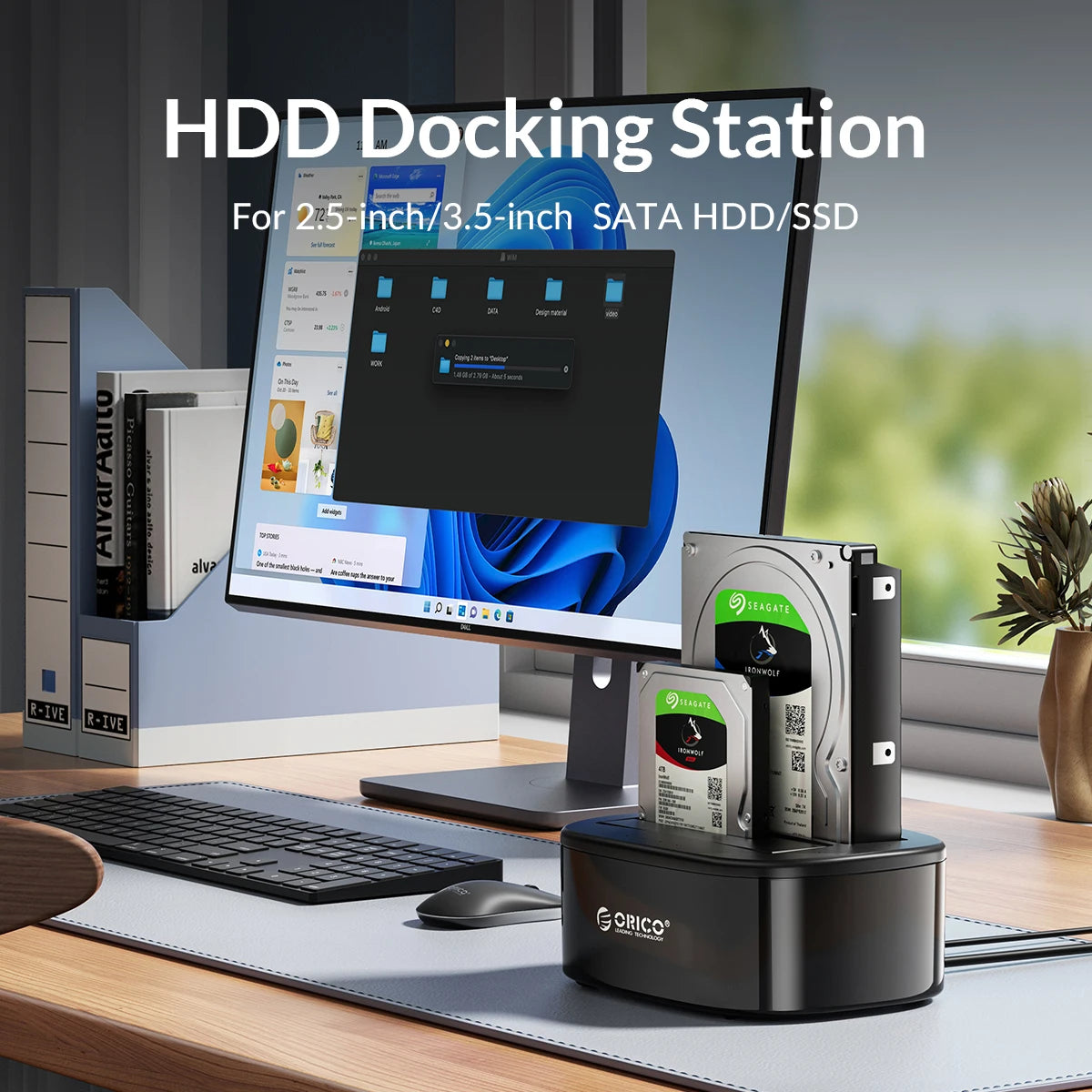 ORICO HDD Clone Docking Station USB 3.0 to SATA 3.0 Dual Bay Hard Drive Docking Station for 2.5/3.5 inch HDD SSD Case for PC