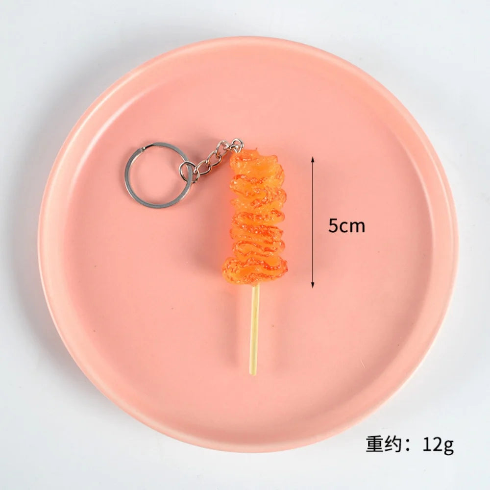Creative PVC Simulation BBQ Skewers Food Keychain Resin Oden Squid Corn Meatball Keyring Restaurant Opening Gift Fashion Pendant
