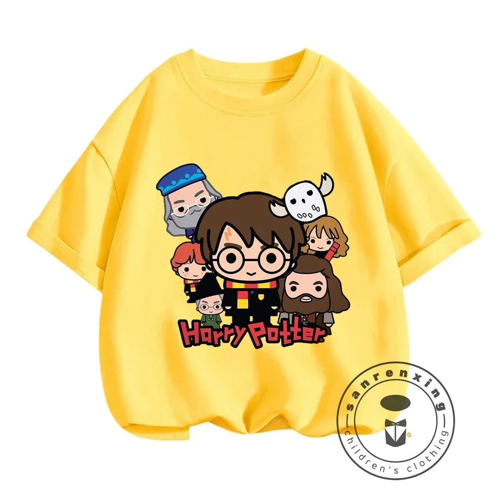 2025 Harries Children T-Shirt Magic Movie Clothes Potters Kawaii Anime Kid Boy Girl Tee Shirts Casual Tops Fashion Short Sleeve