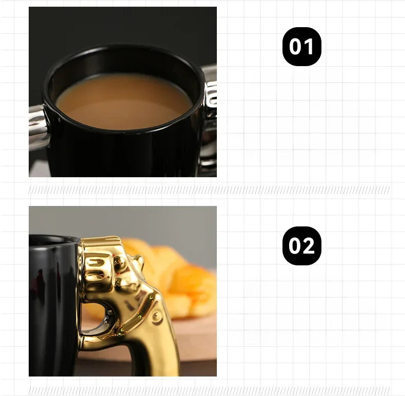 350ml Novelty Mug Revolver Handle Mug Coffee Cup Ceramic Personalized Decorations for Coffee Tea Milk 3D Mold Non-slip Glaze Cup