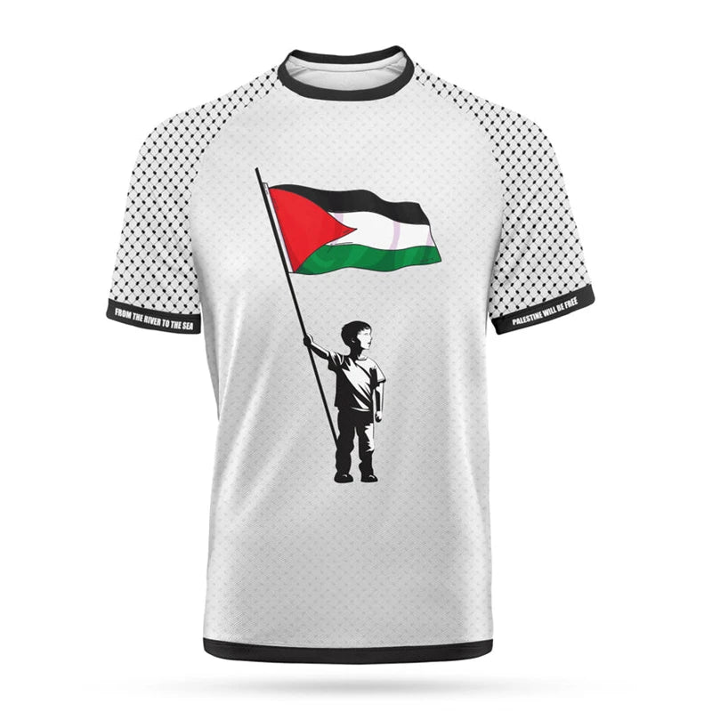 Fashion Palestine Flag Football T Shirts Summer Casual 3D Printed Mens Sports Jersey Loose O Neck Quick Dry Breathable Tees Tops