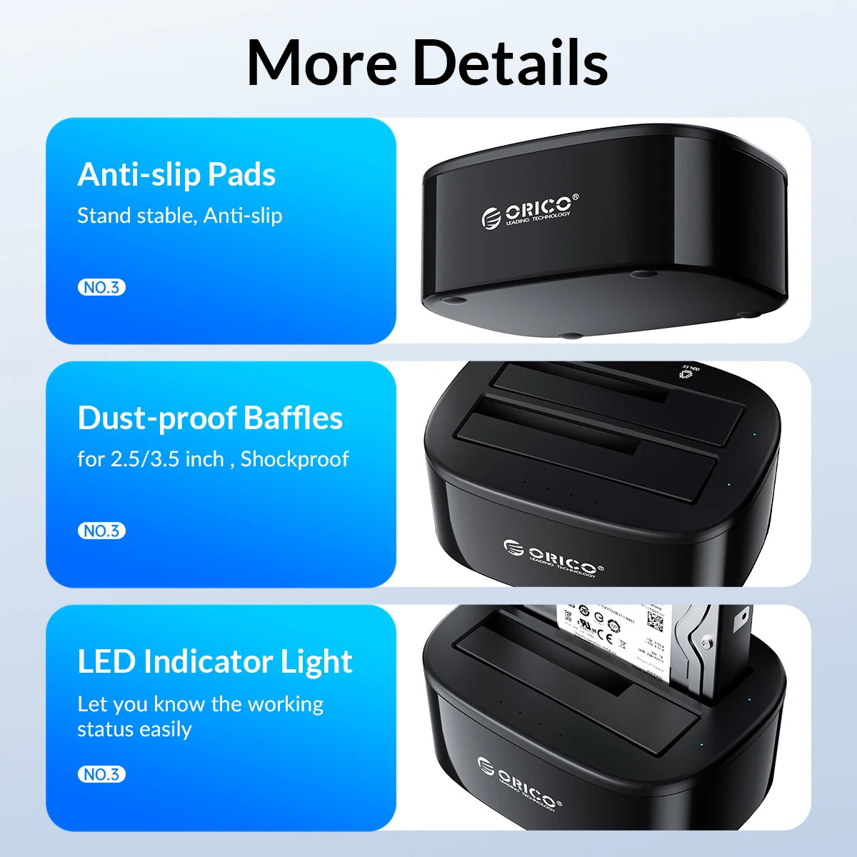 ORICO HDD Clone Docking Station USB 3.0 to SATA 3.0 Dual Bay Hard Drive Docking Station for 2.5/3.5 inch HDD SSD Case for PC