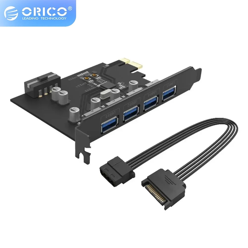 ORICO SuperSpeed 4 Port USB 3.0 PCI-E Express Card PCIE to 5Gbps 4 Port USB 3.0 PCI Express Expansion Card Adapter for Computer