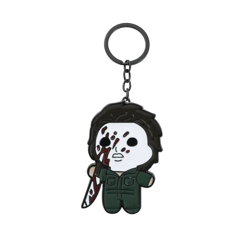 Horror Movie Characters Keychain Jason Freddy Michael Chucky Pennywise Enamel Metal Key Ring Bag Accessories for Women Men Gift