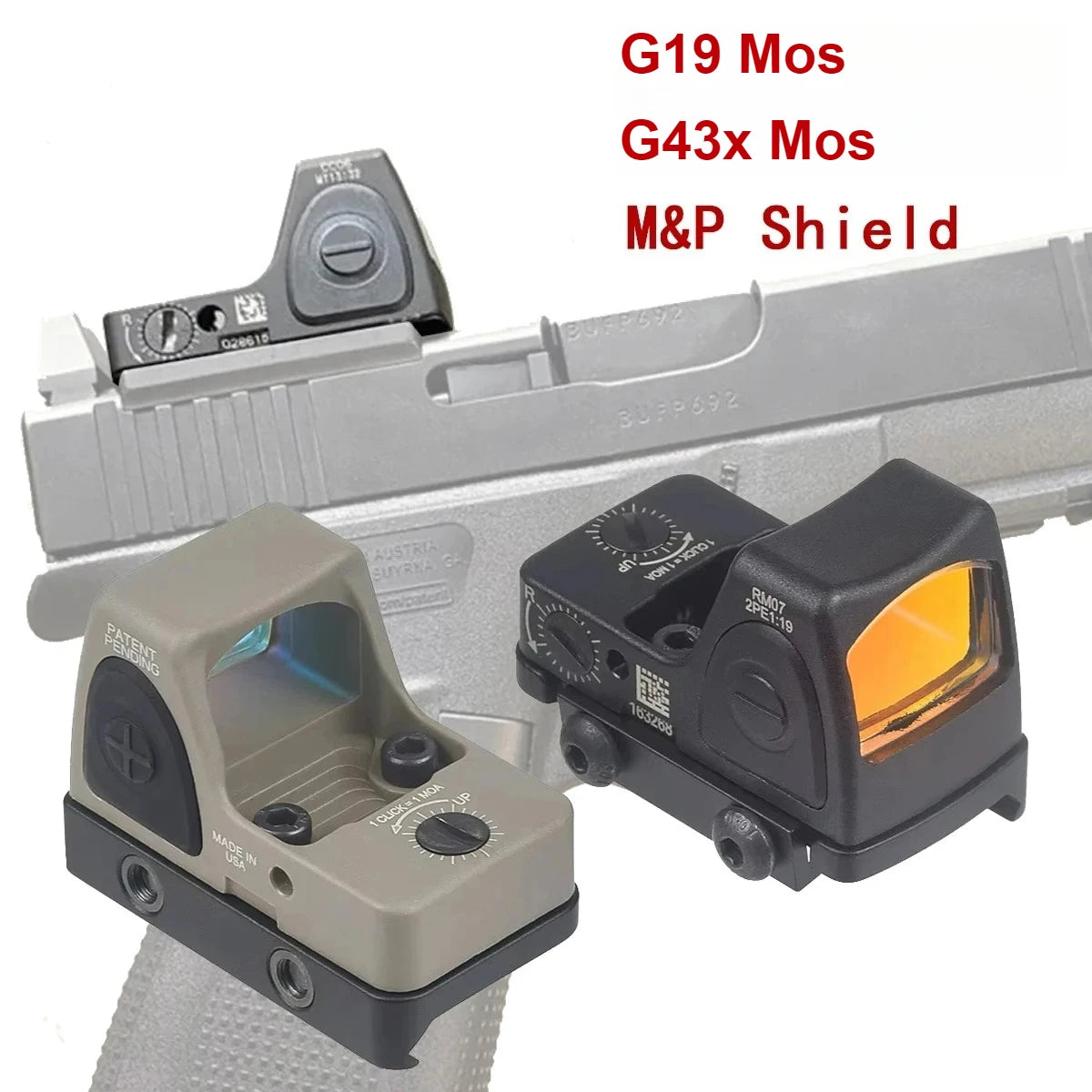 Tactical Red Dot Sight Tactical Reflex Sight Pistol Optics Riflescope G19 G43X Mos M&P Shield 20mm Rail Collimator Sight