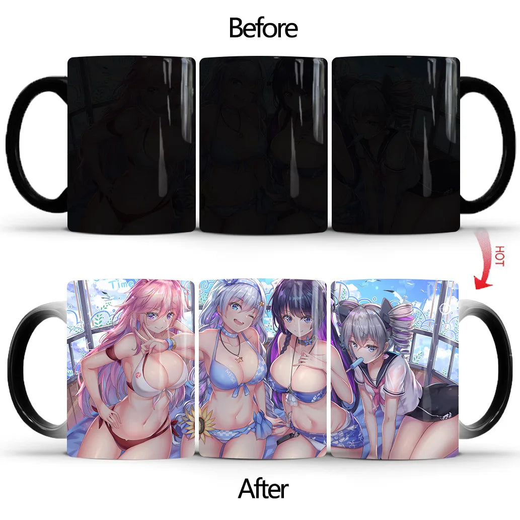 Anime Sexy Bikini Girls Color Changing Mugs Beauty Ceramic Magic Mug Erotic Heat Sensitive Coffee Cup Eroticism Tea Cup Novelty