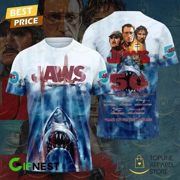 Mens Tshirt Movie Jaws 50Th Anniversary 3d Print T-shirt Men Women Fashion Casual Oversized Short Sleeve Tops Tees Boy Apparel