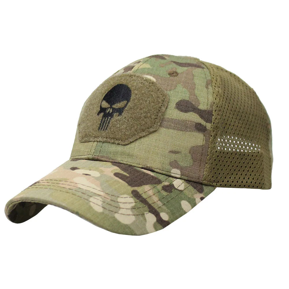 Tactical Camouflage Baseball Cap Mesh Breathable Special Forces Tactical Camo Hat Skull Duck Visor Hat