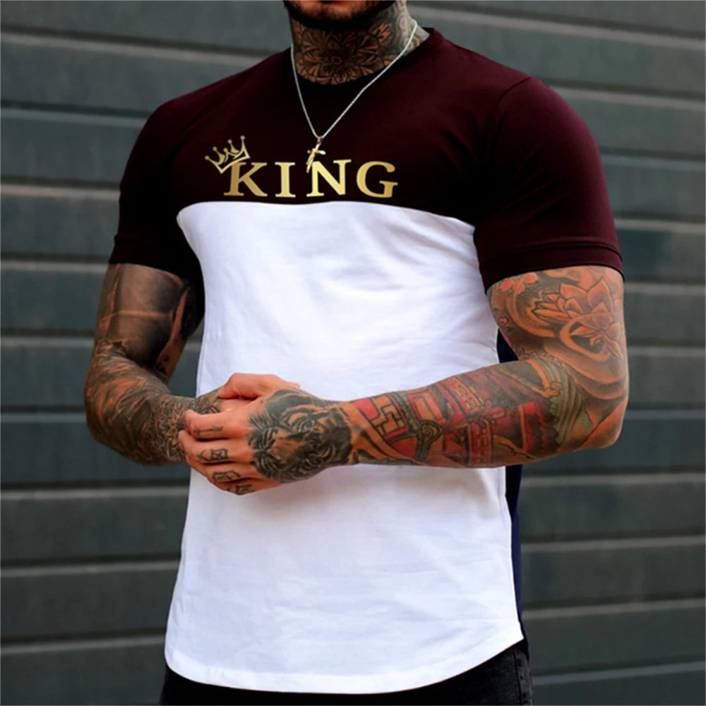 Fashion T-Shirts For Men 3d Letter King Printed Men'S Clothing Casual Short Sleeved Street Harajuku tops Loose Oversized T Shirt