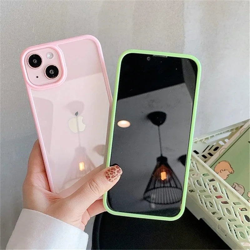 Cute Colour Clear Silicone Case For iPhone 15 14 13 12 11 Pro Max Mini XR X Xs 7 8 6 6s Plus Simple Shockproof Back Cover Case