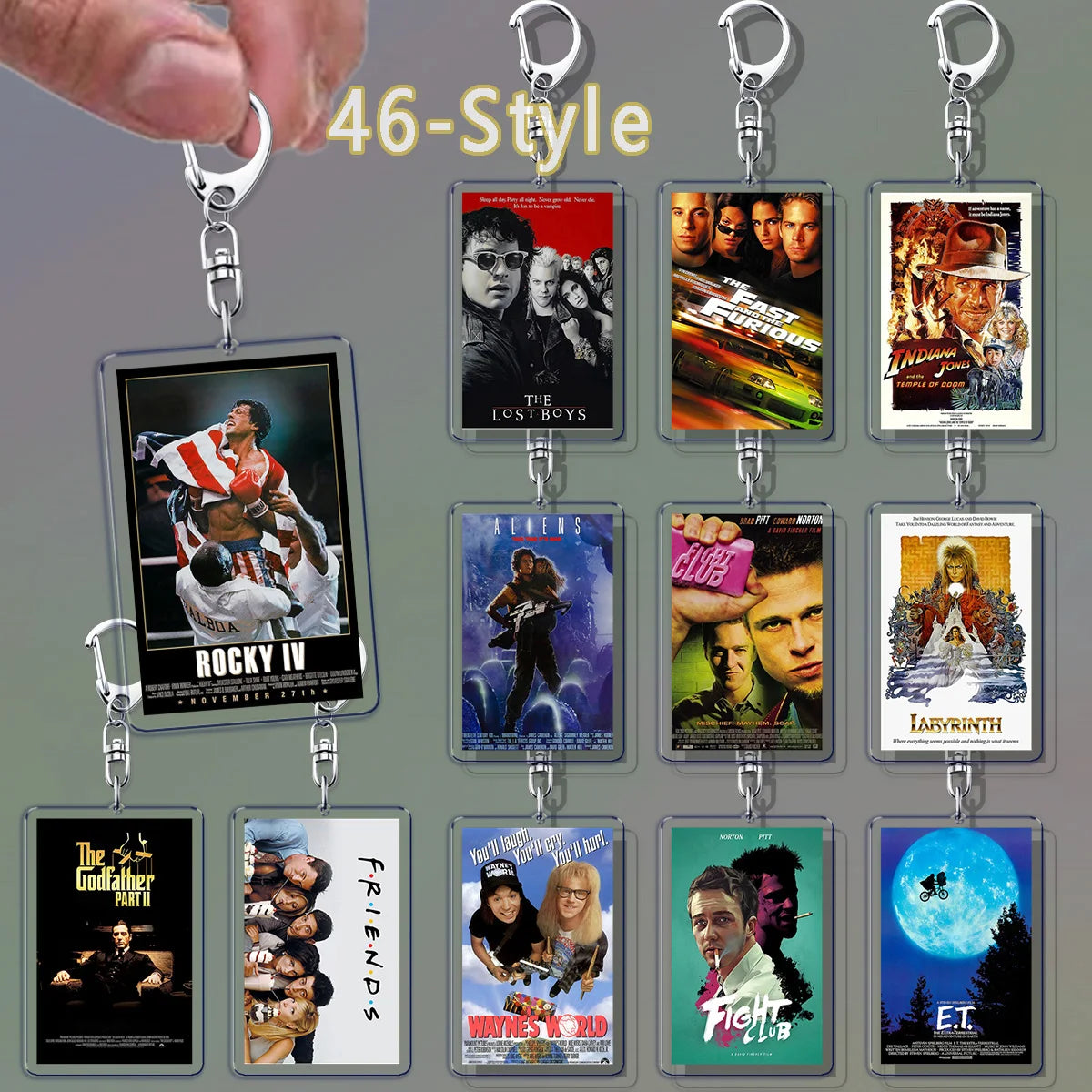 Popular Classic Movies Keychains for Accessories Bag Jaws Fight Club Avatar Films Pendant Key Chains Keyrings Jewelry Fans Gifts