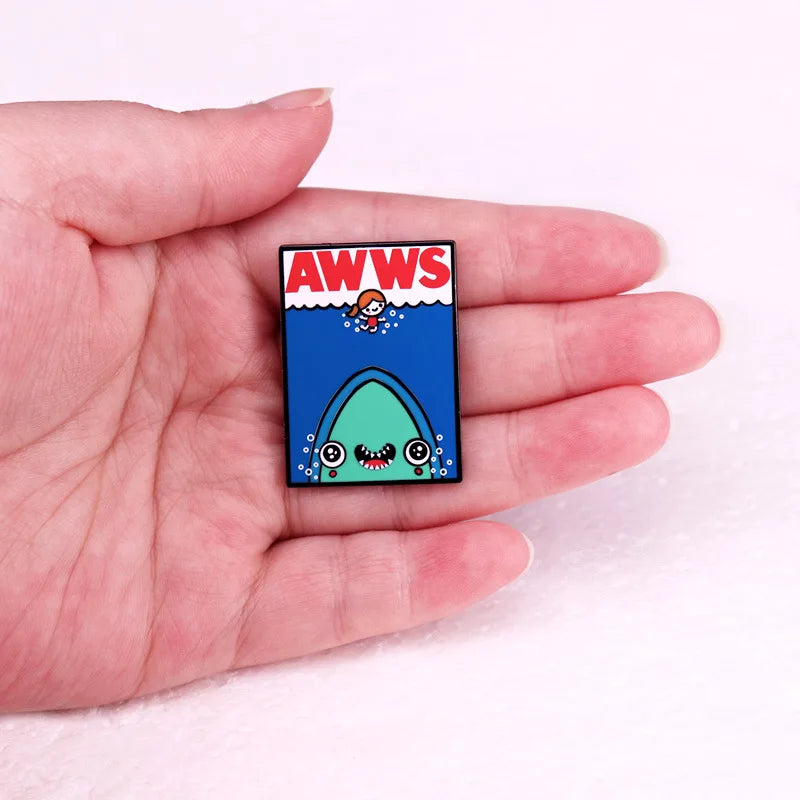 Keep a Positive Mindset pins Rainbow Shark Brooch Horror Movie-Inspired Badge Clothing Bags Jewelry Accessories Gifts for Friend