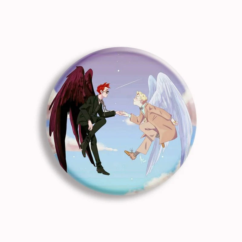 Good Omens Pin Comedy British TV Show Cartoon Brooch Crowley Angel Funny Badge Accessories For Backpack Decoration Friend Gift