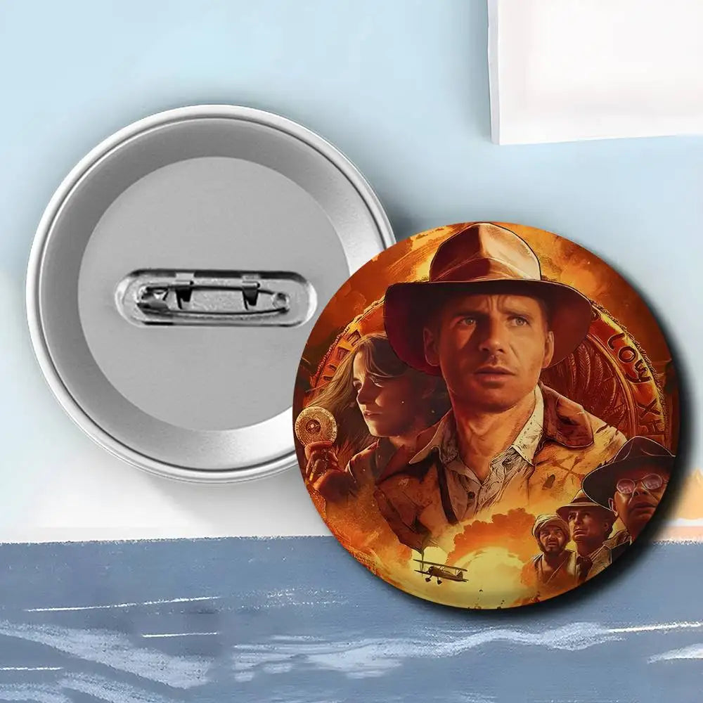 Classic Movie I-Indiana J-Jones Badges Round Exquisite Badge Brooches Creative Pins For Clothes Hat Backpack Gift Accessories