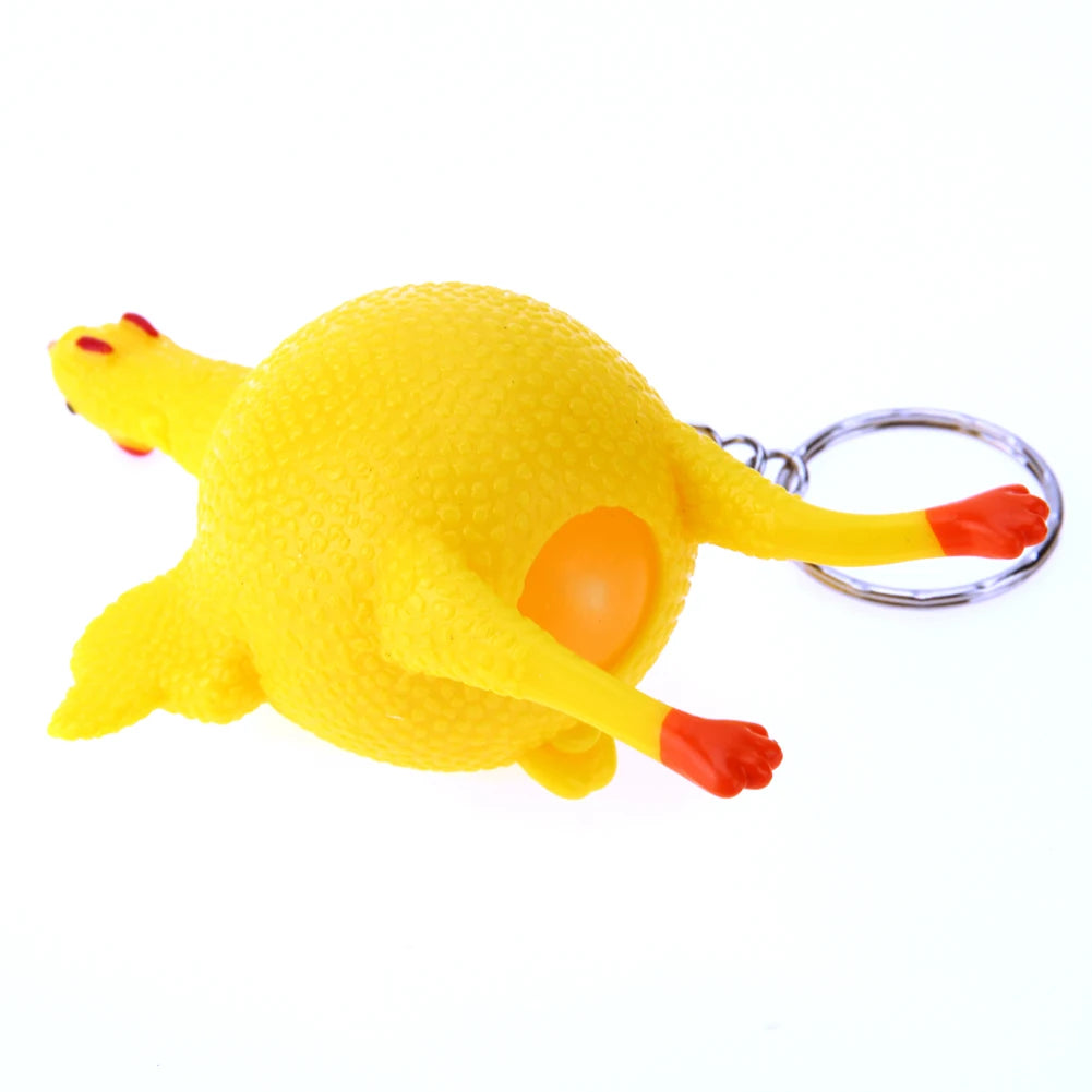 1-10pcs PVC Chicken Egg Laying Hens Key Chain Decompression Lightweight Elastic Squeeze Key Ring for Children Holiday Gifts