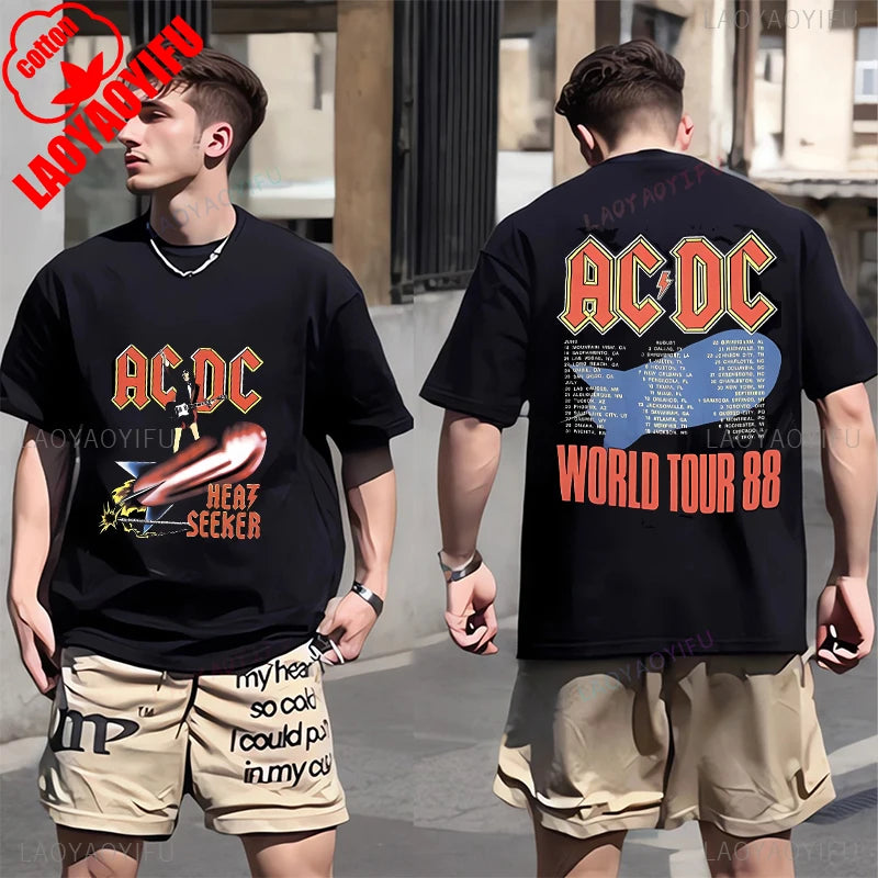 ACDC PWR UP TOUR 2024 Print Shirt Classic Patterned Shirt From 1979 Hip Hop Trend Tee Shors Sleeve Men's T-shirt 100% Cotton