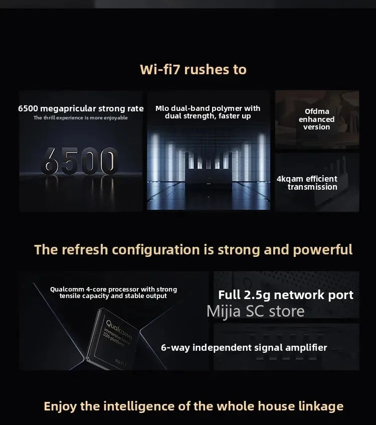 Xiaomi Mijia Router BE6500 WiFi 7 6500M Full 2.5G Network Port 4-core Qualcomm Processor loT Smart Linkage Network Security Home