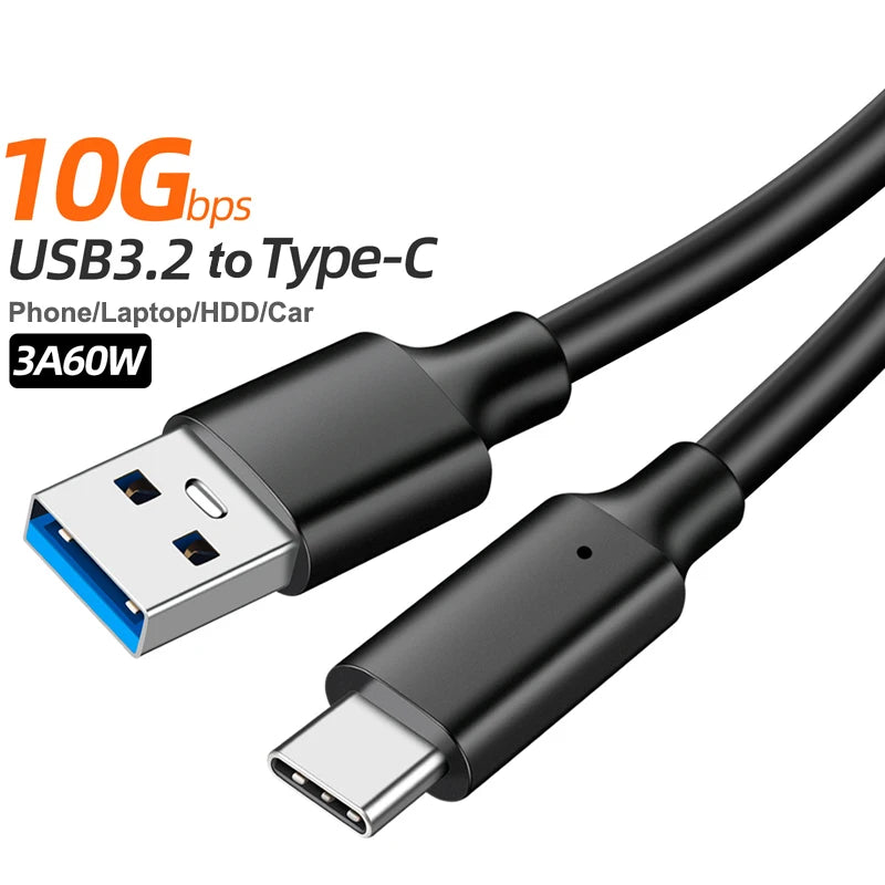 USB3.2 10Gbps Cable USB Type A to USB C 3.1/3.2 Gen2 Cable Data Transfer USB C SSD Hard Disk Cable 3A 60W QC 3.0 Fast Charging