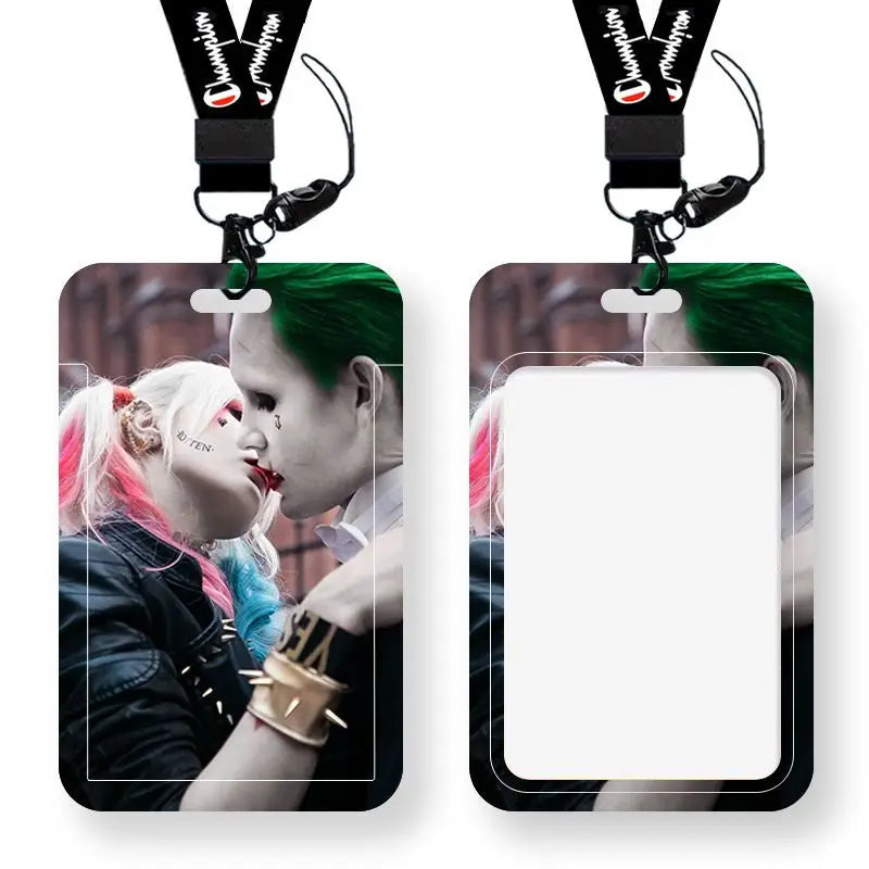DC Joker Harley Quinn Anime Movie Periphery Student Campus Card Cover Creative Cartoon Lanyard Work Card Protective Cover Gifts
