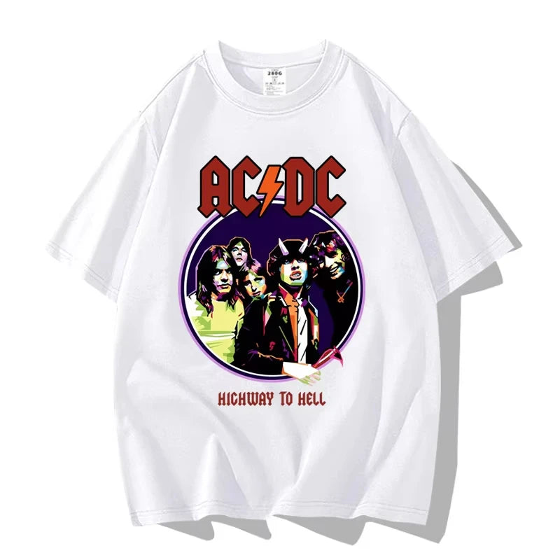 American Street Punk Rock Band ACDC Hip Hop Short Sleeve T-shirt Clothing Clothing Casual Men's and Women's 100% Cotton T-shirt