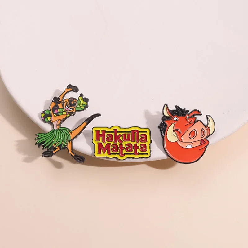 Cartoon Movie The Lion King Creative Enamel Pins Pig Pumbaa Timon Metal Brooches Lapel Badges Accessories Fans Gifts