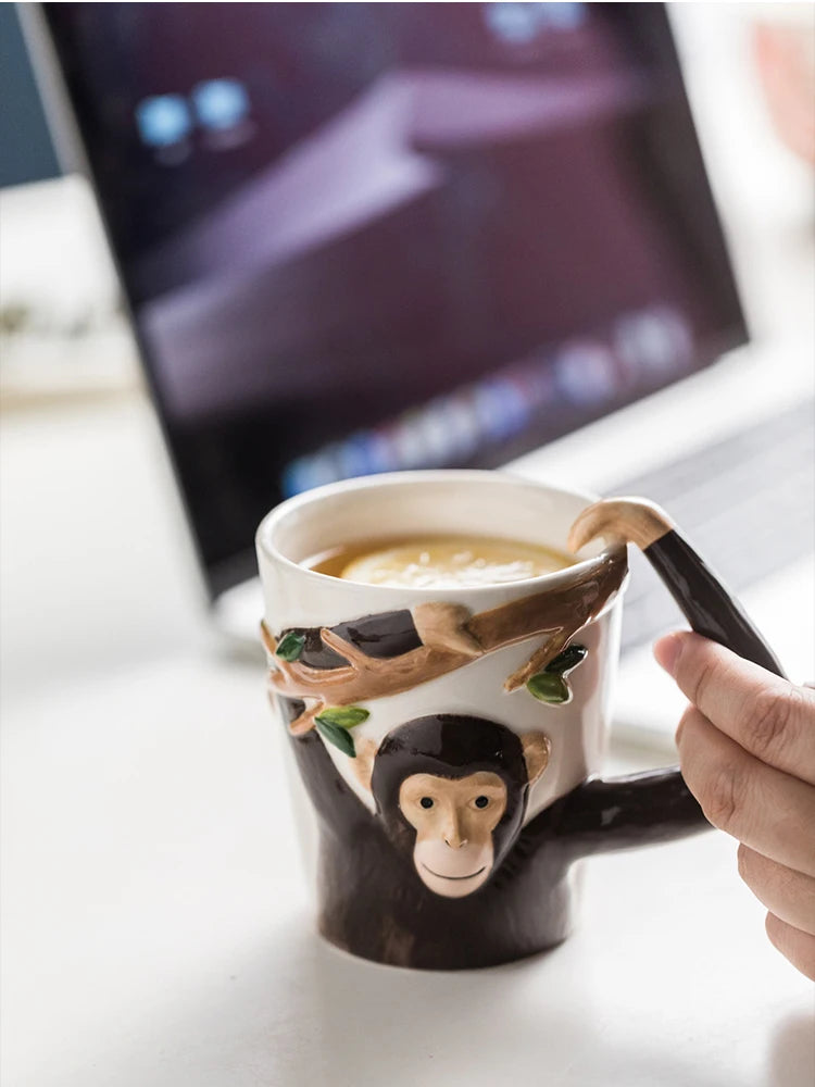 Household 310ml Animal Mug Coffee Mug Children Cartoon Monkey Ceramic Mug Irregular Cup Living Room Decoration Accessories