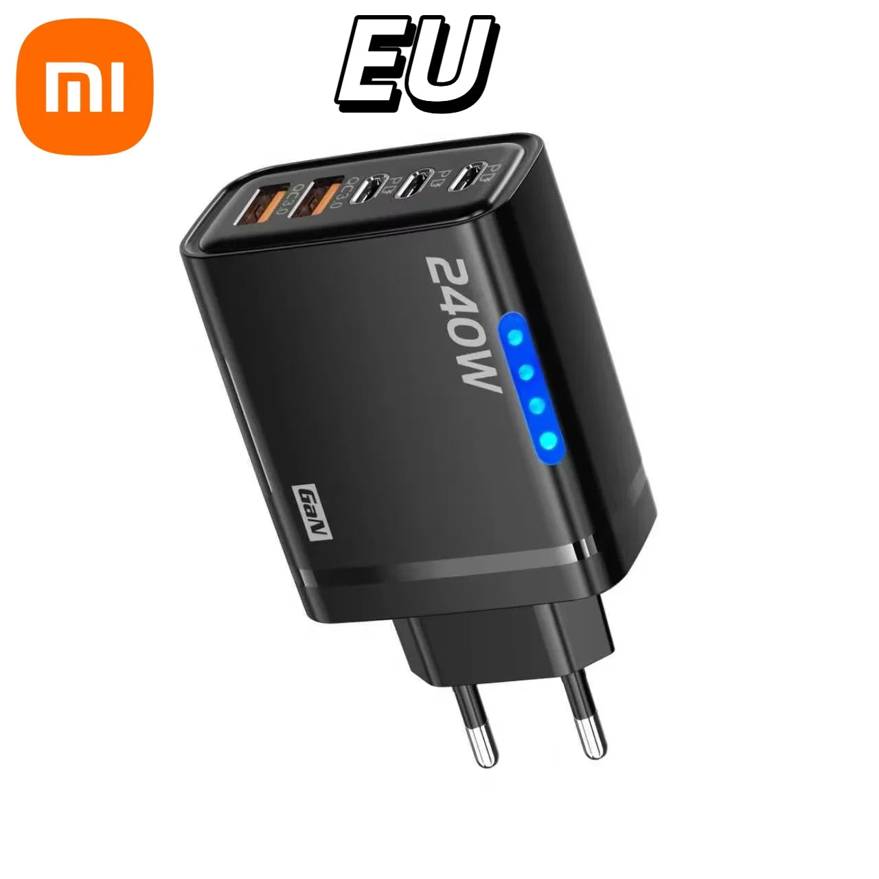 Xiaomi 5 in 1 240W  GaN Fast Charger With LED Light 2USB+3Type-C Multi Port Phone Charging Head For iPhone Huawei Laptop Tablets