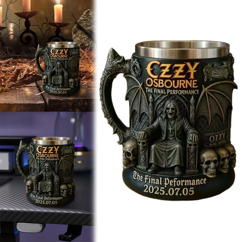 Halloween 3D Ozzy Osbourne Commemorative Mug Stainless Steel Skull Water Cup Beer Mug Coffee Cup Drinking Utensils
