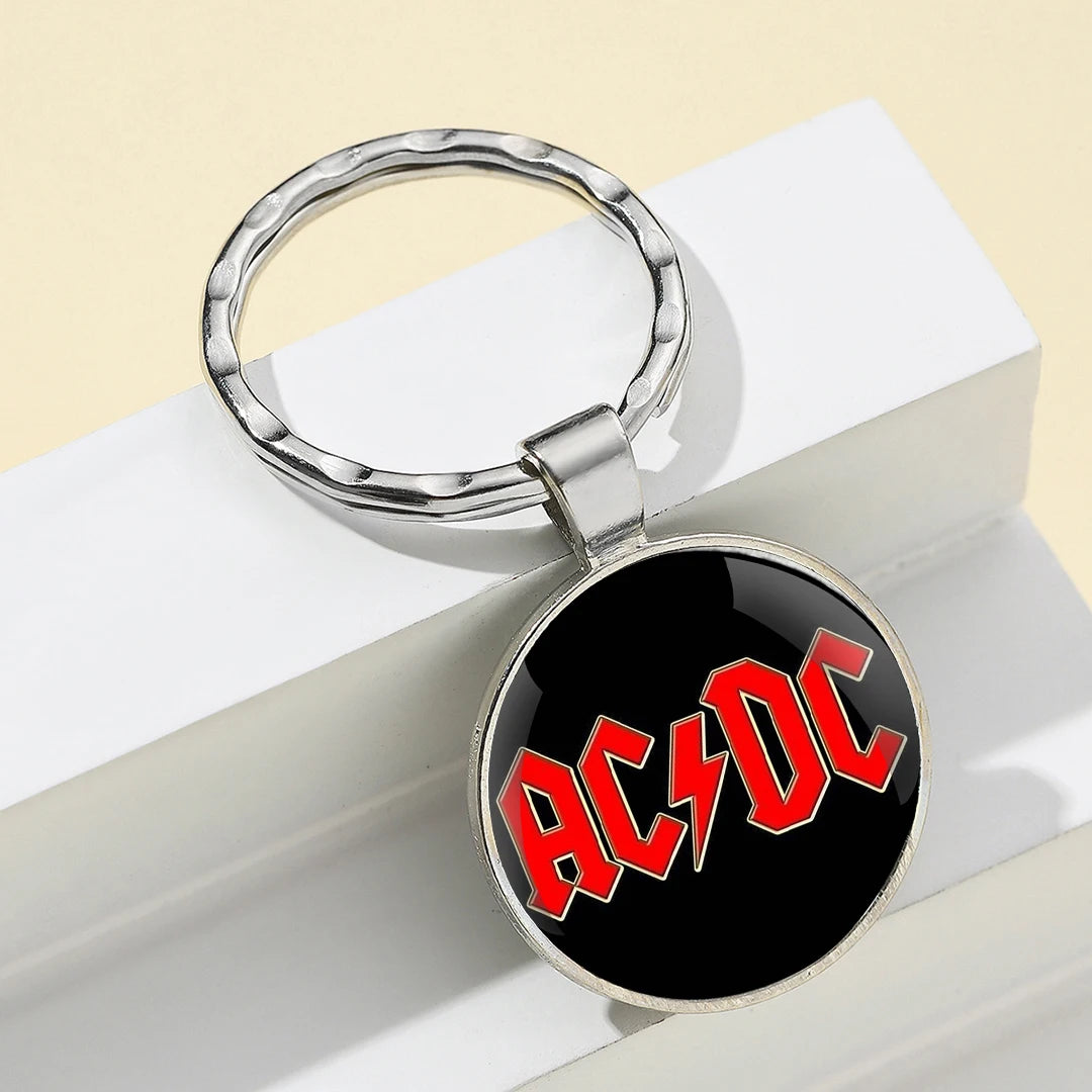 Fashion AC and DC Band Design Key Chain Unique Keyring Charm Pendant Jewelry Perfect Birthday Anniversary Gift Idea Keychains