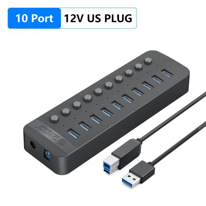 ORICO Industrial 7/10/13/16 Port USB 3.0 Hub Multiple Expander Socket Splitter On/Off Key Switch Dock USB Charger Power Adapter