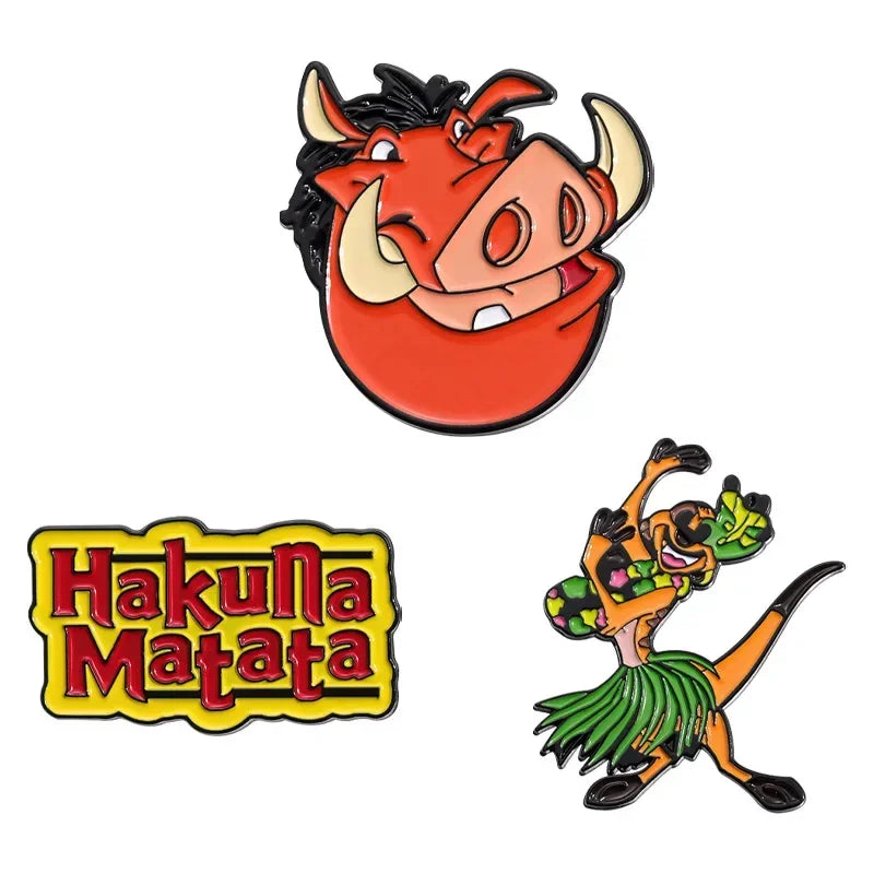 Cartoon Movie The Lion King Creative Enamel Pins Pig Pumbaa Timon Metal Brooches Lapel Badges Accessories Fans Gifts
