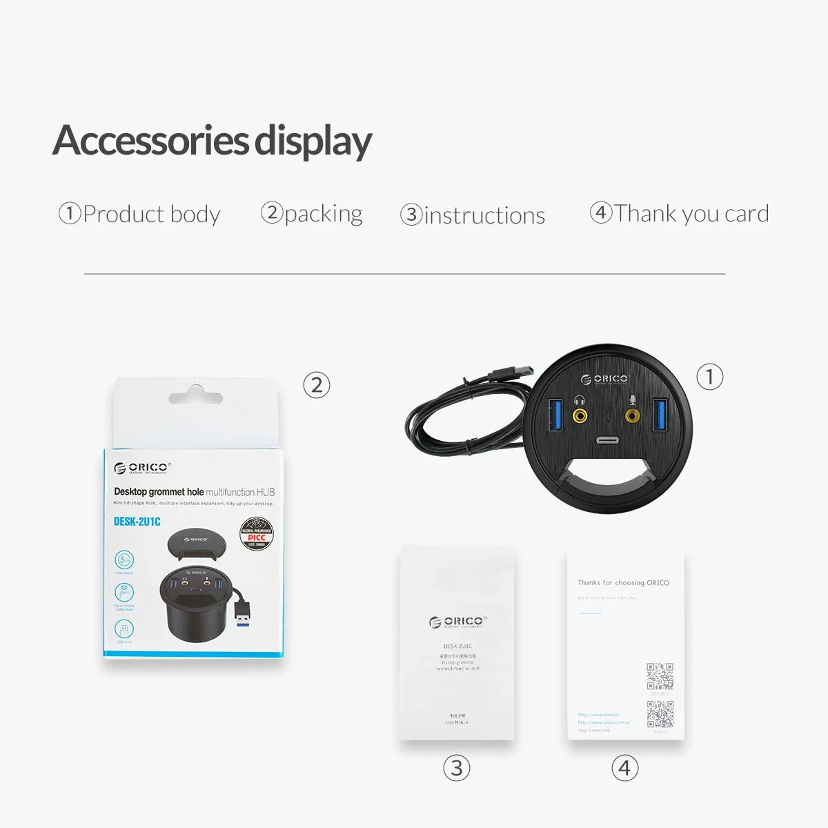 ORICO 5Gbps High-Speed USB HUB Splitter Multi Desk Grommet USB 3.0 Ports Desk Mount Adapter for PC Tablet Phone High Quality