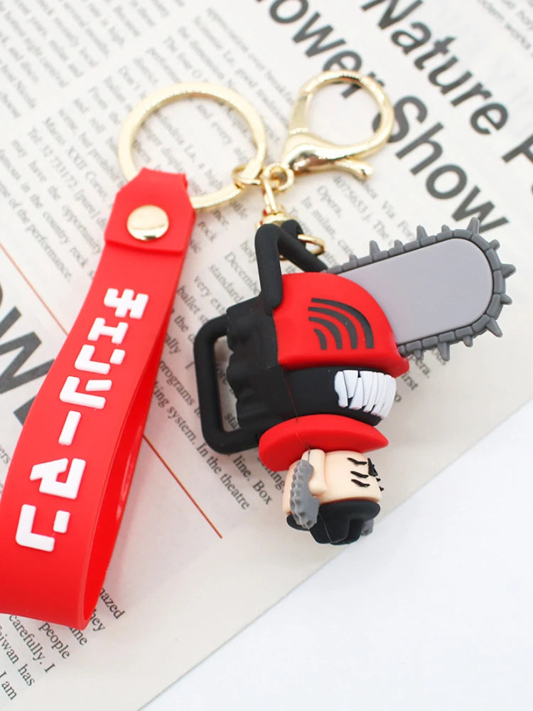 Anime Chainsaw Man Keychain Pochita Denji PVC Cartoon Doll Pendant Keyring Cosplay Prop