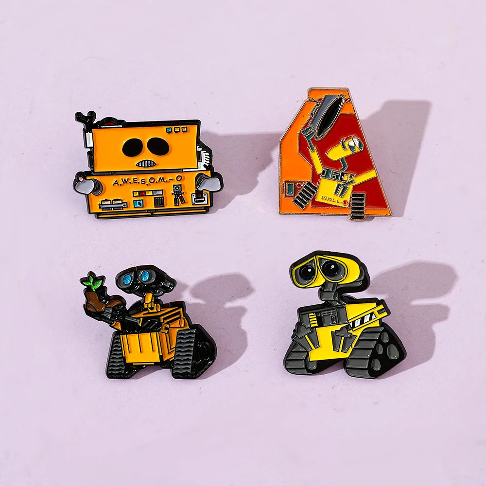 4 Pcs Personality Animation Cartoon Walle Brooch Cute Robot Enamel Pin Metal Badge Jewelry Backpack Clothes Accessories Gift