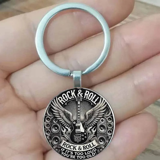 Retro Rock Guitar Band Keychain with Sound Design - Retro Wing Guitar Pendant, Perfect Gift for Music Enthusiasts, Band Enthusia