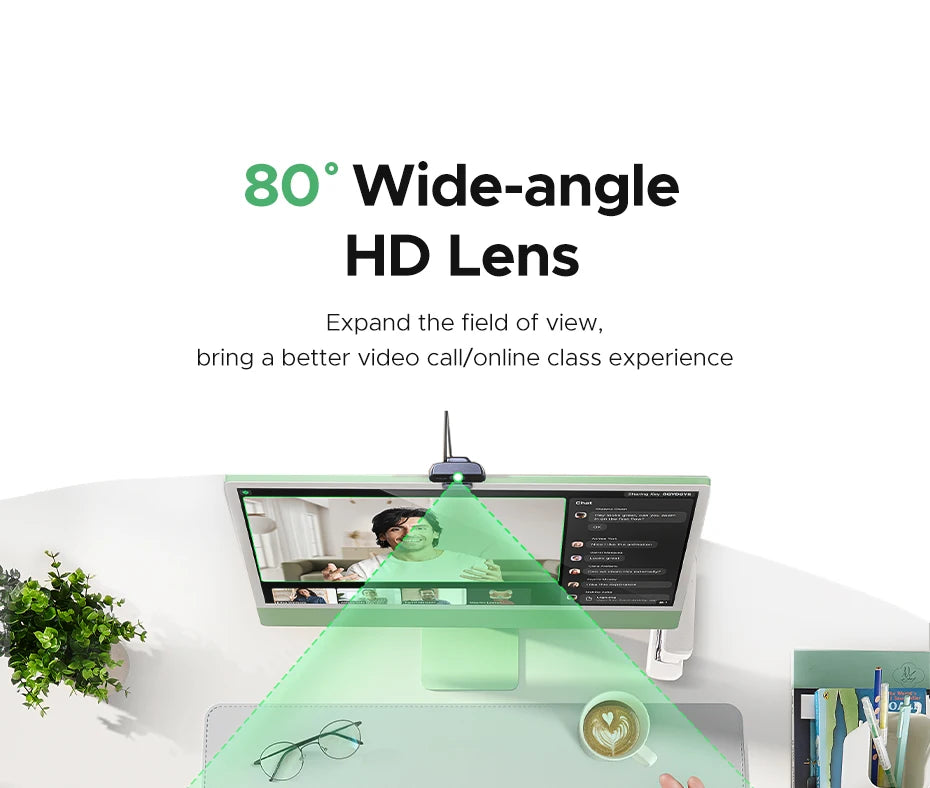 UGREEN 2K Webcam with Microphone, Full HD USB Web Camera, Adjustable FOV, Auto Light Correction, Video Webcam for Streaming