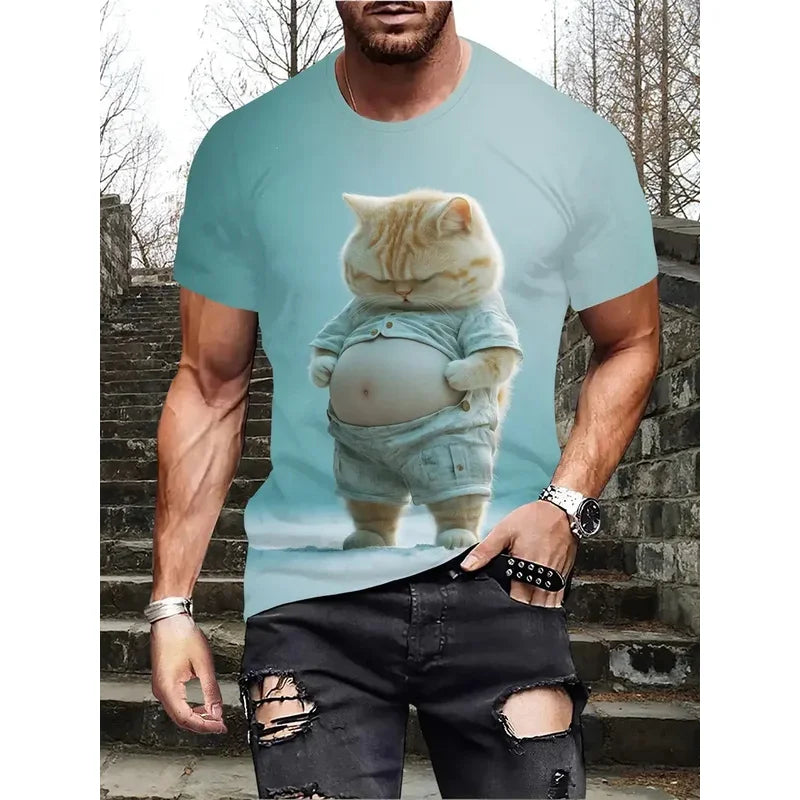 Funny Men's T-shirts Cute Cat 3D Print Tops Men Women Short Sleeve Tee Oversized Streetwear T shirt Casual Simple Men's Clothing