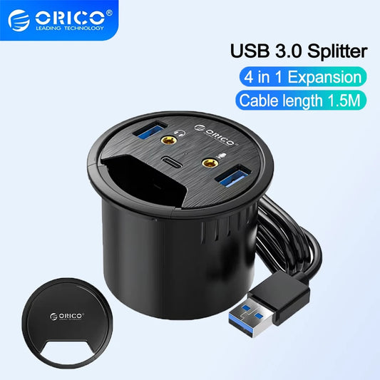 ORICO 5Gbps High-Speed USB HUB Splitter Multi Desk Grommet USB 3.0 Ports Desk Mount Adapter for PC Tablet Phone High Quality