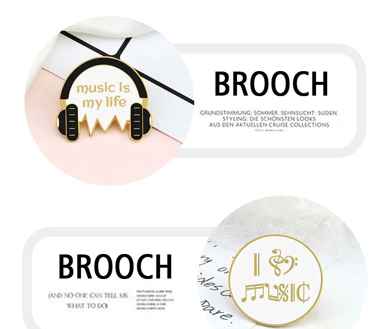 Personality Music Enthusiast Badges Pins MUSIC IS MY LIFE Earphone CD Brooches Kids Backpack Decoration Pins Jewelry Gift Girl
