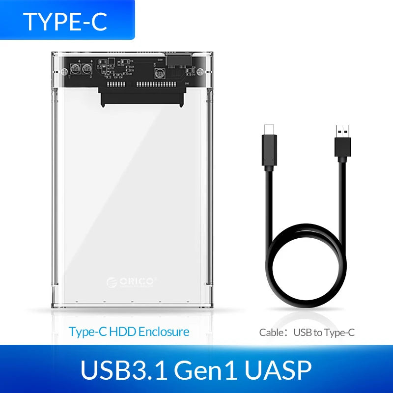 ORICO 2.5'' Transparent HDD Case SATA to USB 3.1 Gen2 10Gbps External Hard Drive Case HDD Enclosure SSD Disk Case Support UASP