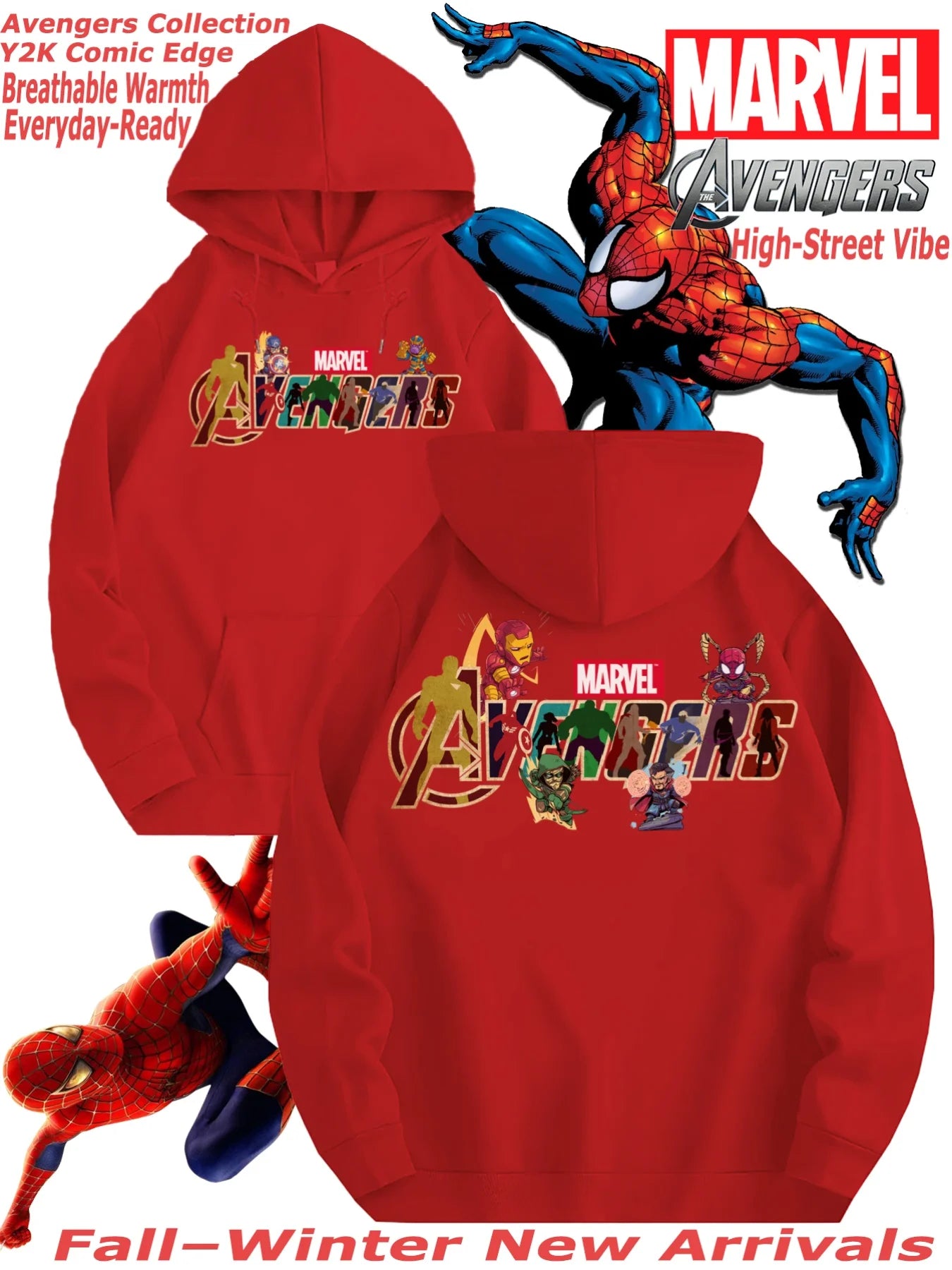 Marvel" Men's Heavyweight Statement Graphic American High Street Style Hooded Sweatshirt, Loose Oversize Fashion Print Soft