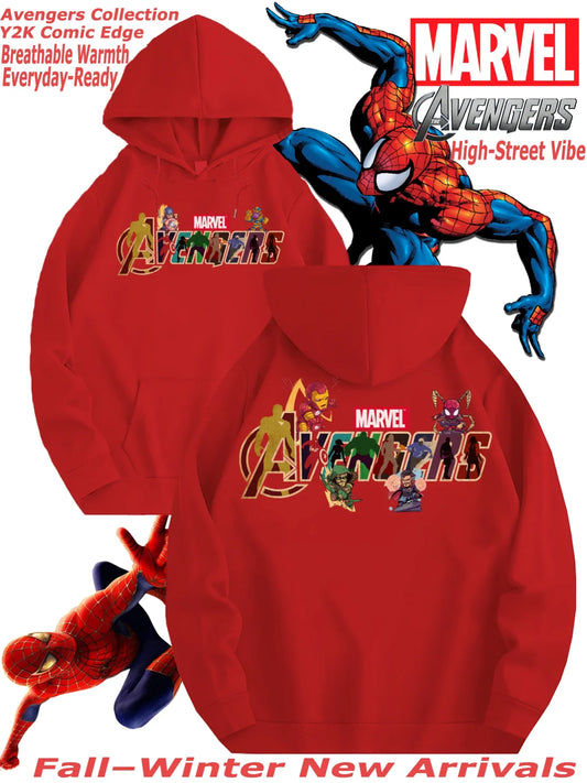 Marvel" Men's Heavyweight Statement Graphic American High Street Style Hooded Sweatshirt, Loose Oversize Fashion Print Soft