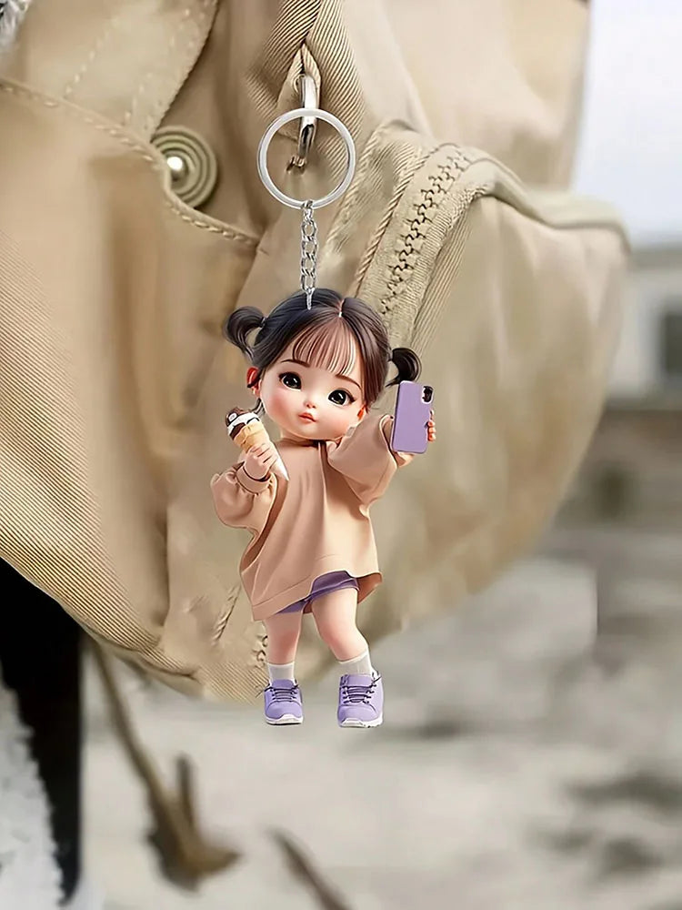 1 cute acrylic girl keychain, 2D flat, holiday gift, backpack accessories, key decoration, car decoration, keychain, pendant