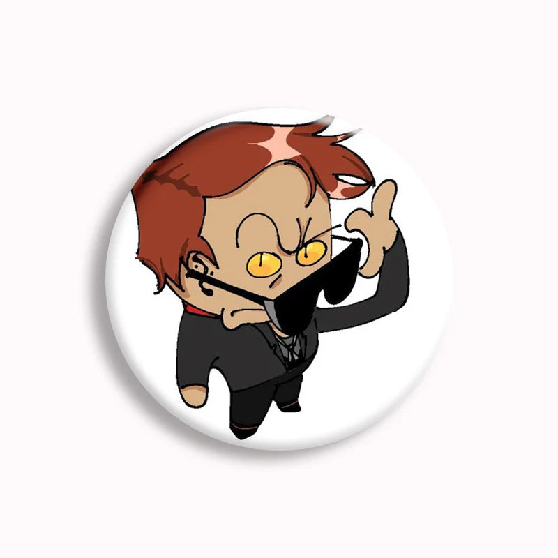 Good Omens Pin Comedy British TV Show Cartoon Brooch Crowley Angel Funny Badge Accessories For Backpack Decoration Friend Gift