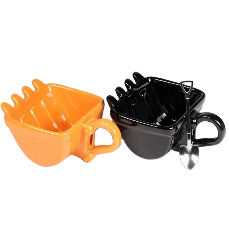 Excavator Coffee Mugs Bucket Model Novelty Mug for Dessert Ceramic Mug with Shovel Spoon