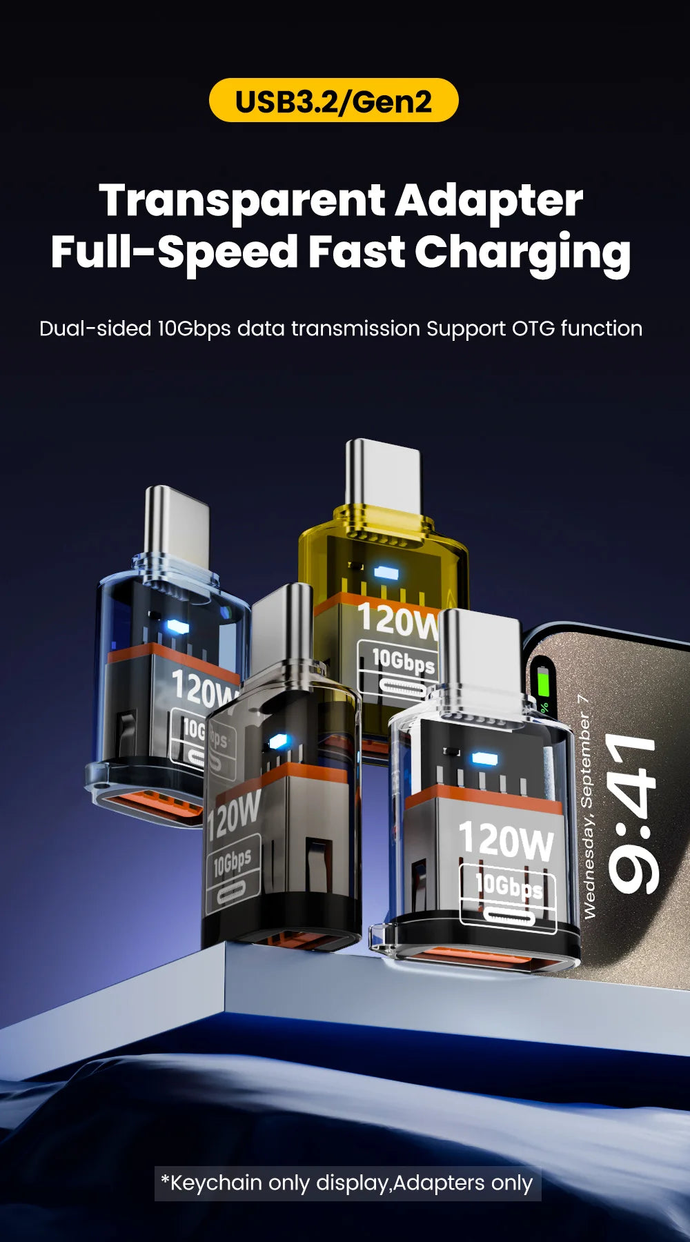 120W Fast Charging USB 3.2 to Type C Adapter OTG 10GB High Speed Data Audio Transfer For PC Tablet Xiaomi Huawei USB C Converter