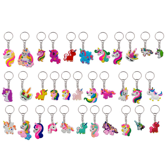 33pcs Cute PVC Animal Keychain Cartoon unicorn Key Chain Ring Fashionable decoration Wallet bag Accessories Ideal Party Gifts