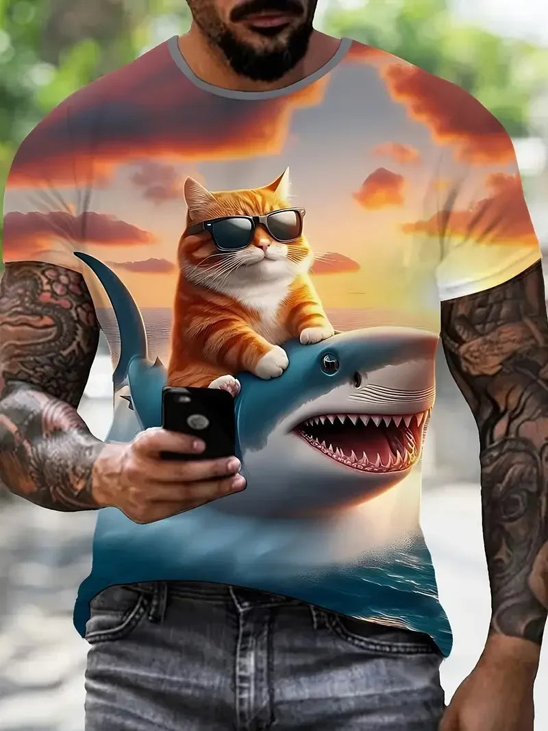 Funny Men's T-shirts Cute Cat 3D Print Tops Men Women Short Sleeve Tee Oversized Streetwear T shirt Casual Simple Men's Clothing