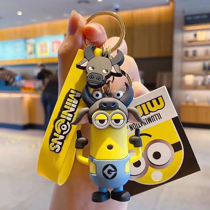 New M-Minions Keychain Animated Banana Villain 3D Keychain PVC Pendant key Rings for Kids Birthday Toy Gift